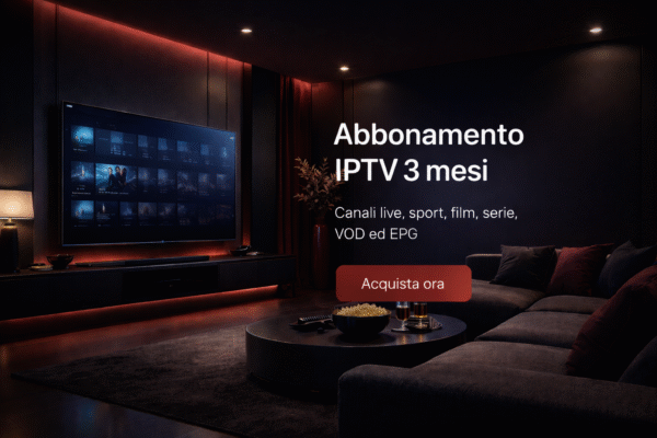 Abbonamento IPTV 3 mesi con Smart TV in salotto moderno