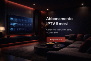 Abbonamento IPTV 6 mesi con Smart TV in salotto moderno