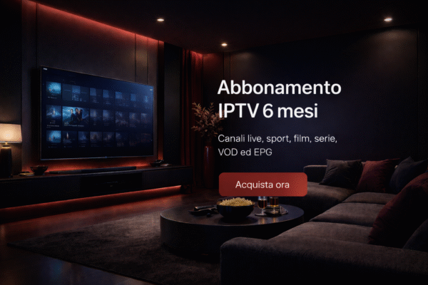 Abbonamento IPTV 6 mesi con Smart TV in salotto moderno